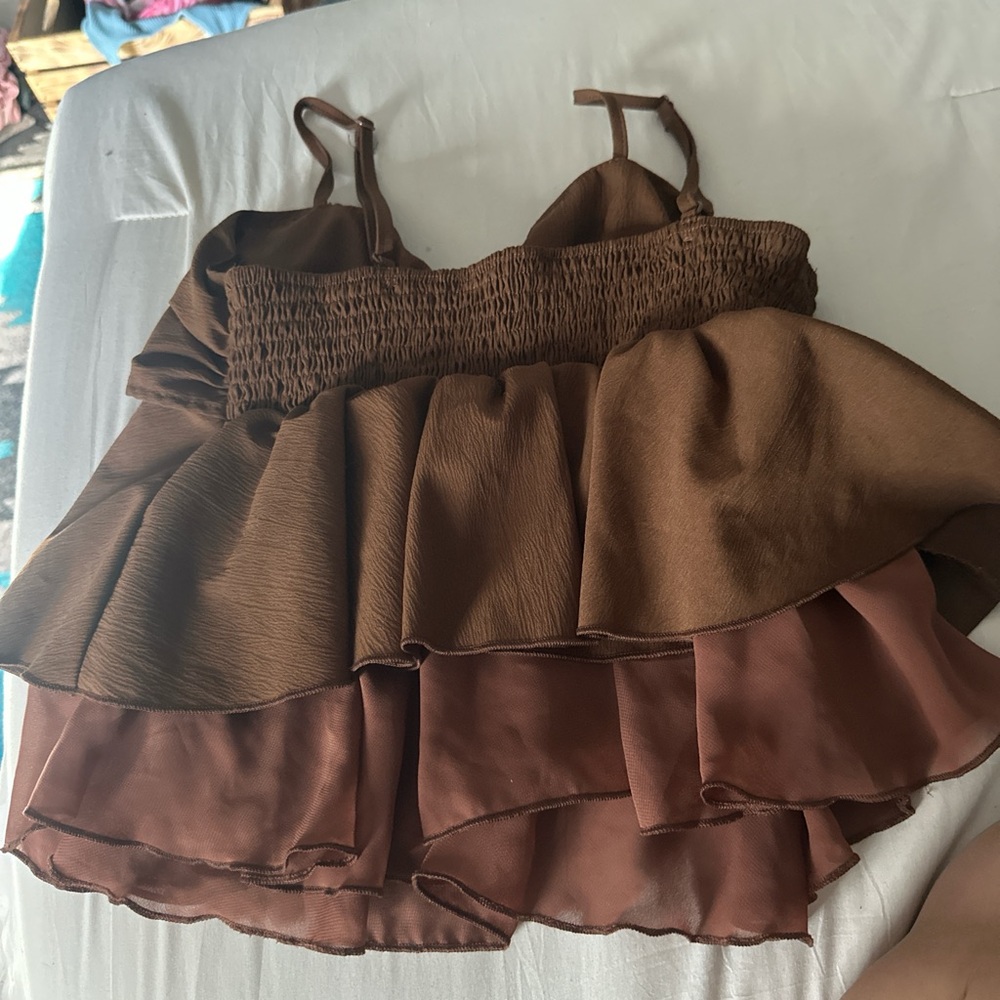 SHEIN Chocolate Ruffle Blouse